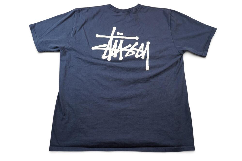 Stussy Shirt Mens XL Blue Double Sided Stussy Logo Back Graphic Tee Streetwear